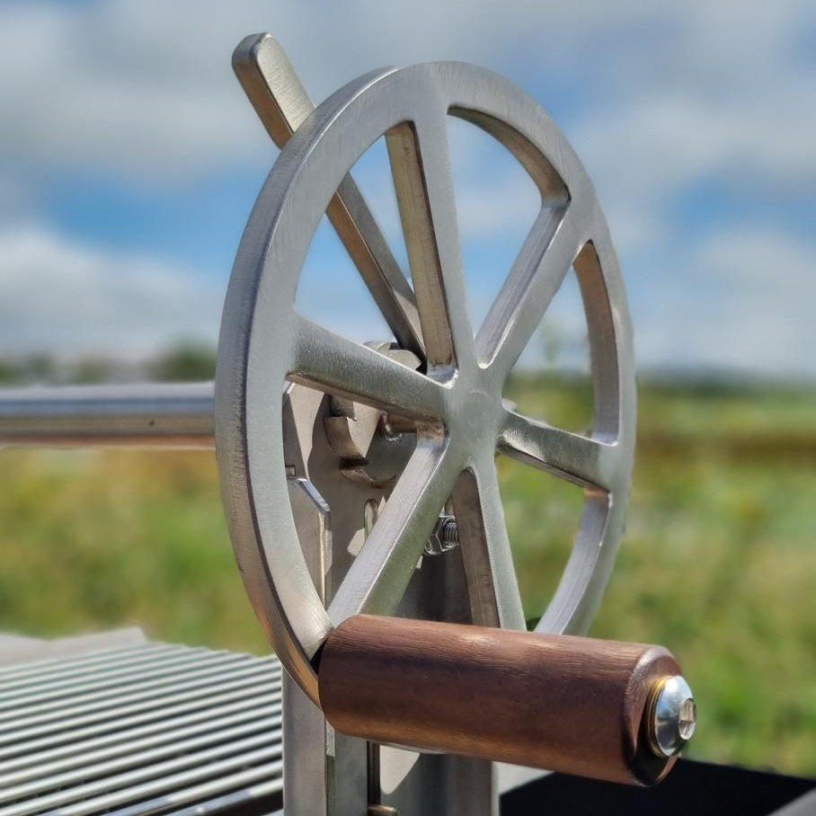 Stainless steel crank wheel with a north American walnut handle