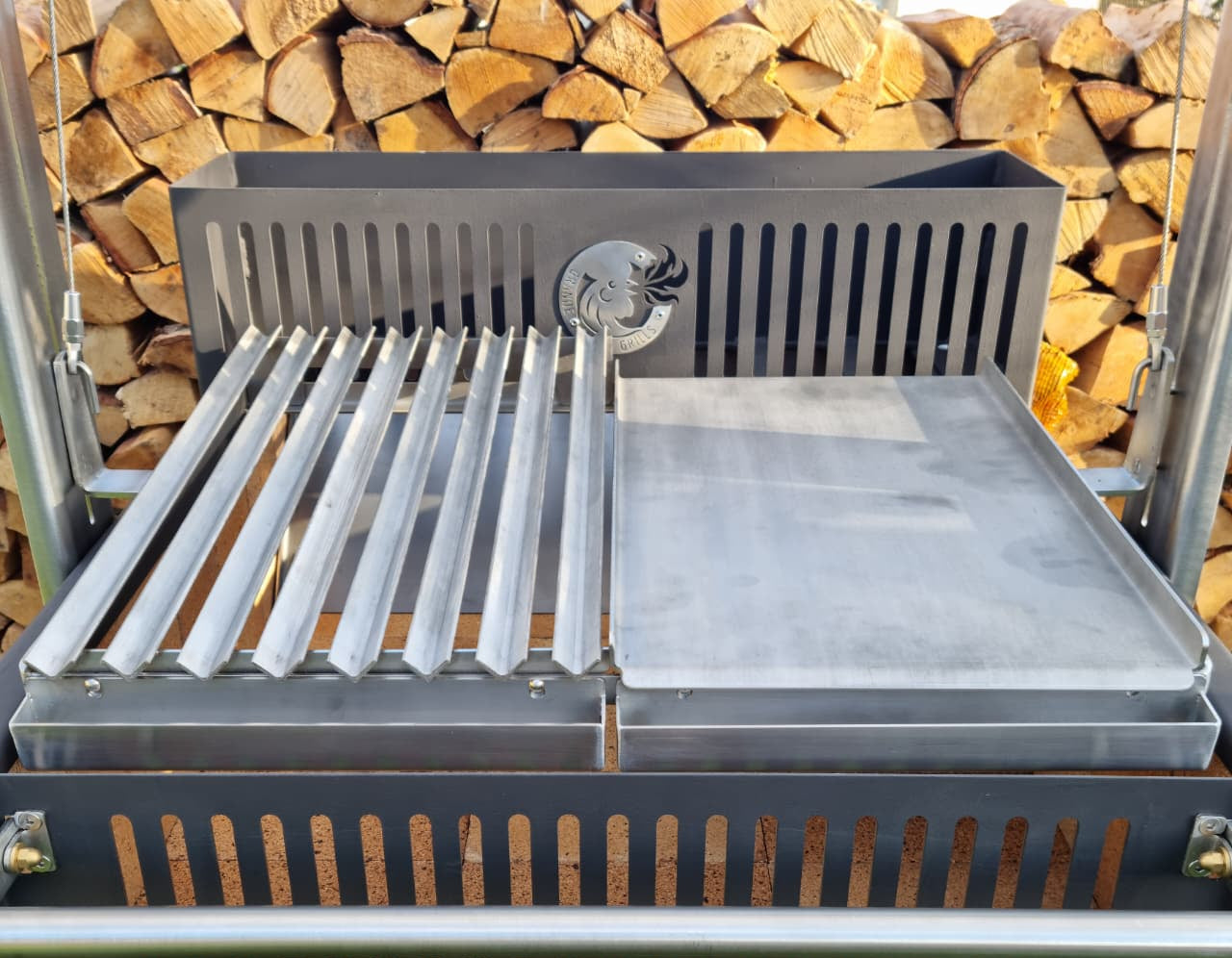 V-grate with plancha combo with drip tray set on the Ember Legacy